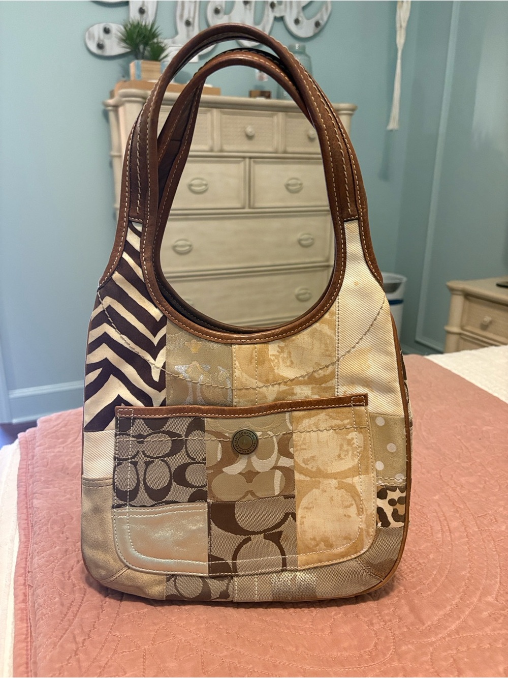 Coach Patchwork Beige & Brown Shoulder Bag